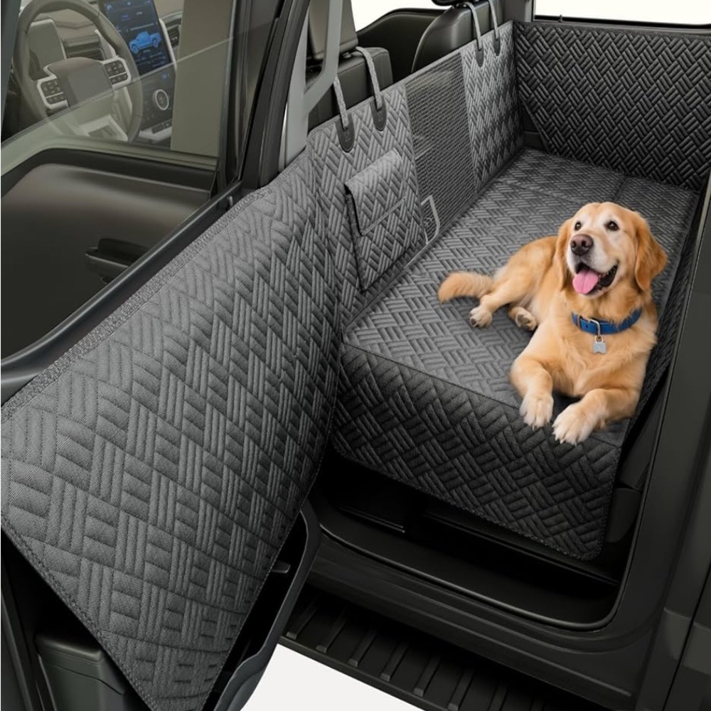 Gray Quilted Dog Car Seat Cover